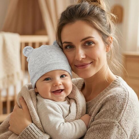 4 Pcs Newborn Bear Ears Hats, Newborn Toddler Soft Beanie Hat for Unisex Infant Boys Girls 0-24 Months Soft Breathable Cute Bear Caps for Dolls Pets in Kuwait