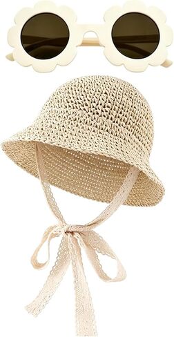 Toddler Girl Straw Sun Hat, Kids and Baby Summer Beach Hat with Adjustable Elastic Chin Strap for Girls in Kuwait