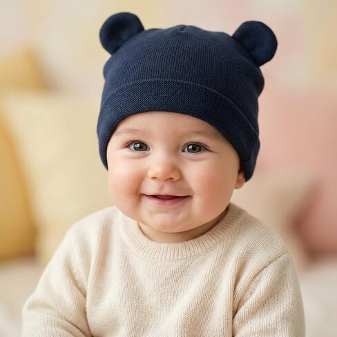 4 Pcs Newborn Bear Ears Hats, Newborn Toddler Soft Beanie Hat for Unisex Infant Boys Girls 0-24 Months Soft Breathable Cute Bear Caps for Dolls Pets in Kuwait