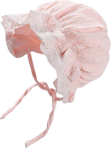 Baby Girls Boys Lace Cotton Bonnet Toddlers Newborn Infant Soft Double Layer Sun Protection Hat with Chin Strap in Kuwait