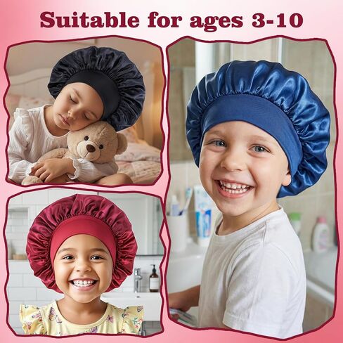 6 PCS Satin Bonnet Kids Set, Toddler Bonnet, Silk Sleep Cap, 6 Color | Kids Bonnet Bulk, Soft Kid Hair Bonnet for Sleeping, Girls Toddler, Curly Hair and Braids in Kuwait