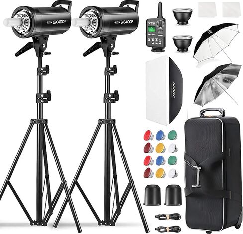 2Pack Godox SK400II Studio Flash Kit for Photography,2.4G 800Ws Professional Bowens Mount Strobe Lighting Set with Softbox,Stands,Trigger,Carry Bag,Umbrella for Product Portrait Photography in Kuwait