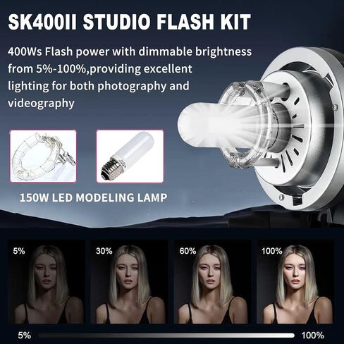 2Pack Godox SK400II Studio Flash Kit for Photography,2.4G 800Ws Professional Bowens Mount Strobe Lighting Set with Softbox,Stands,Trigger,Carry Bag,Umbrella for Product Portrait Photography in Kuwait
