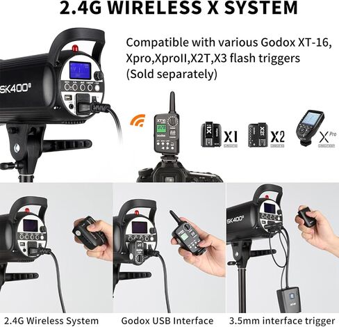 2Pack Godox SK400II Studio Flash Kit for Photography,2.4G 800Ws Professional Bowens Mount Strobe Lighting Set with Softbox,Stands,Trigger,Carry Bag,Umbrella for Product Portrait Photography in Kuwait