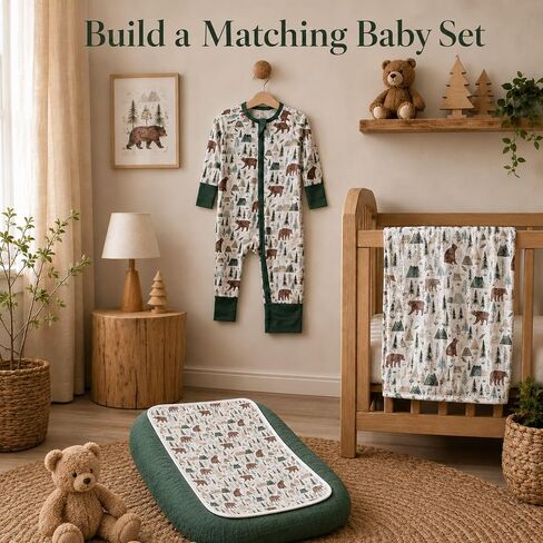 Miaoberry GOTS Certified Organic Muslin Swaddle Blankets, 2 Pack Baby Receiving Blankets, Soft Breathable Cotton Swaddles for Newborn Boys & Girls, Forest Bear & Green in Kuwait
