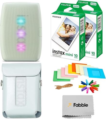 Fujifilm Instax Mini Link 3 Smartphone Printer – Sage Green Bundle with a Matching Protective Case, Twin Pack Instant Film (20 Sheets), Hanging Photo Frames, and Premium Microfiber Cleaning Cloth in Kuwait