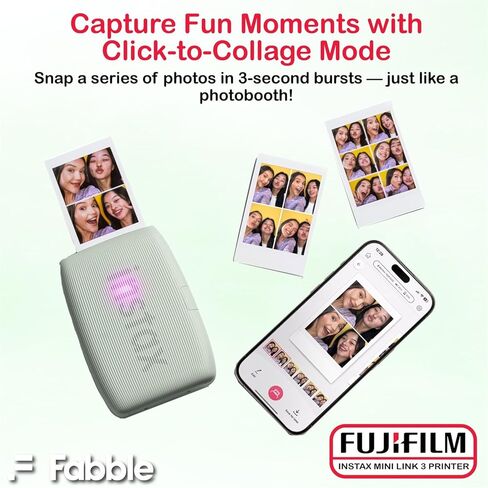 Fujifilm Instax Mini Link 3 Smartphone Printer – Sage Green Bundle with a Matching Protective Case, Twin Pack Instant Film (20 Sheets), Hanging Photo Frames, and Premium Microfiber Cleaning Cloth in Kuwait