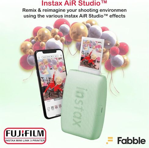 Fujifilm Instax Mini Link 3 Smartphone Printer – Sage Green Bundle with a Matching Protective Case, Twin Pack Instant Film (20 Sheets), Hanging Photo Frames, and Premium Microfiber Cleaning Cloth in Kuwait
