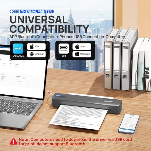 POLONO Portable Printer Wireless for Travel, D810 Bluetooth Thermal Printer Support for 8.5"x11" US Letter, Inkless Compatible with iOS, Android, Laptop for Office, Car and Home, Grey in Kuwait