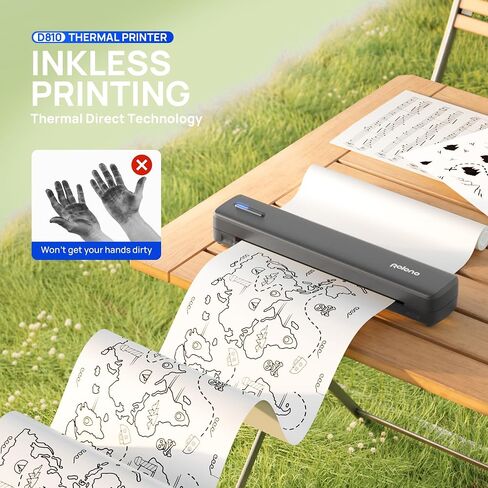 POLONO Portable Printer Wireless for Travel, D810 Bluetooth Thermal Printer Support for 8.5"x11" US Letter, Inkless Compatible with iOS, Android, Laptop for Office, Car and Home, Grey in Kuwait