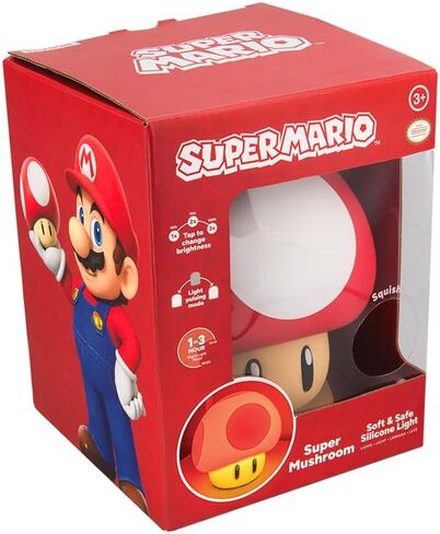 Paladone Super Mario Super Mushroom SquishyGlo Light – Rechargeable Silicone Night Light with 3 Brightness Levels, Official Nintendo Lamp in Kuwait