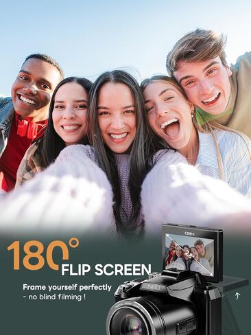 8K 64MP Digital Camera for Photography, Professional Camera(Black) | Autofocus & Anti-Shake,16X Zoom,WiFi,180° Flip Screen,32GB TF Card & 2 Batteries for YouTube Vlogging & Live Streaming in Kuwait