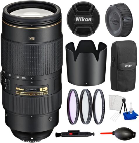Nikon AF-S NIKKOR 80-400mm f/4.5-5.6G ED VR Telephoto Zoom Lens Bundle – 3PC Filter Kit, Lens Pen, Dust Blower, Cleaning Kit & Many More in Kuwait