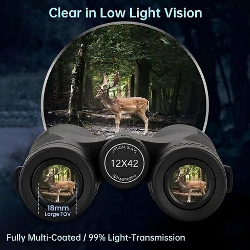 12x42 HD Binoculars for Adults High Powered, Super Bright BAK4 Prism arge View Binoculars with Clear Low Light Vision - Lightweight Waterproof Binocular for Bird Watching, Travel, Cruise, Hunting in Kuwait