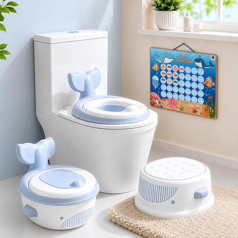 Auvan® 3‑in‑1 Toddler Potty Training Toilet, Potty Training Seat, and Non-Slip Step Stool. Includes Training kit to Motivate Learning with Reward Chart. Baby Toilet Trainer for Boys and Girls. in Kuwait