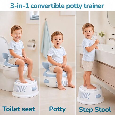 Auvan® 3‑in‑1 Toddler Potty Training Toilet, Potty Training Seat, and Non-Slip Step Stool. Includes Training kit to Motivate Learning with Reward Chart. Baby Toilet Trainer for Boys and Girls. in Kuwait