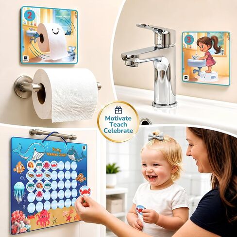 Auvan® 3‑in‑1 Toddler Potty Training Toilet, Potty Training Seat, and Non-Slip Step Stool. Includes Training kit to Motivate Learning with Reward Chart. Baby Toilet Trainer for Boys and Girls. in Kuwait