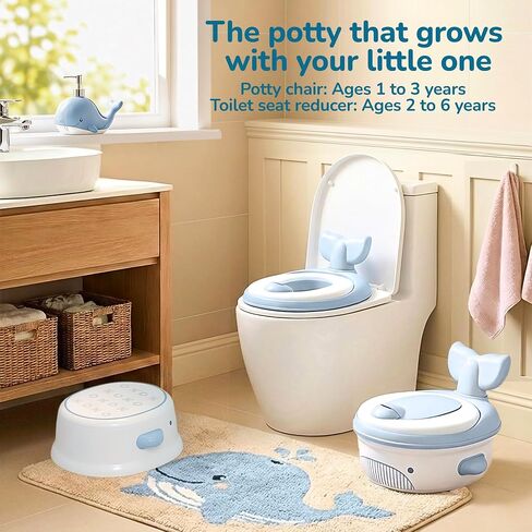 Auvan® 3‑in‑1 Toddler Potty Training Toilet, Potty Training Seat, and Non-Slip Step Stool. Includes Training kit to Motivate Learning with Reward Chart. Baby Toilet Trainer for Boys and Girls. in Kuwait