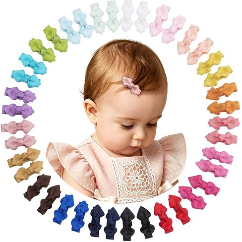 CÉLLOT 40pcs Mini Baby Bows for Baby Girls Toddlers Infant Fine Thin Hair | Soft Tiny Hair Bows | Grosgrain Rbbon Bow | Fully Lined Hair Clips | Great Gifts for Babies in Kuwait