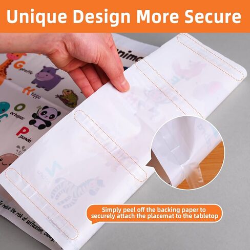 60 Pack Disposable Placemats for Baby, 12"x18" Sticky Placemats for Toddlers, Disposable Baby Placemats for Kids Restaurant & Travel, Animal Alphabet Design in Kuwait