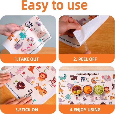 60 Pack Disposable Placemats for Baby, 12"x18" Sticky Placemats for Toddlers, Disposable Baby Placemats for Kids Restaurant & Travel, Animal Alphabet Design in Kuwait
