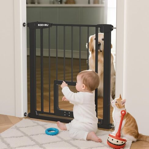 30 Inch Tall Dog Gate with Cat Door, Adjustable Width (29.7-39 Inches) for Doorways, Hallways & Stairs, Pressure-Mounted Walk-Through Dog Gate with Auto-Close & Double Lock Safety（White） in Kuwait