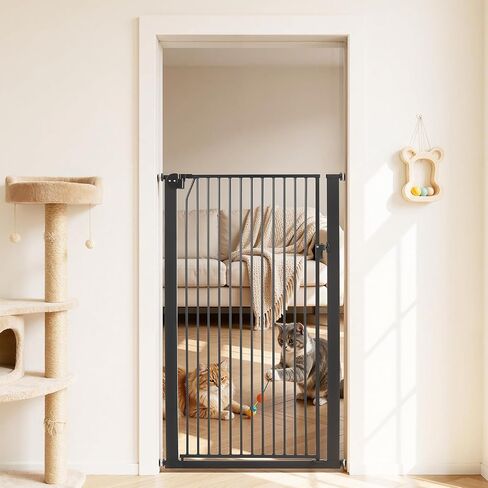 VEVOR Extra Tall Pet Gate for Cats, 28-34 in Adjustable Width, 78.7 in High Dog Gate, with Pressure Mount Kit and Wall Mount Kit, 1.2 in Narrow Bar Spacing, for Stairs, Doorways, and House, White in Kuwait