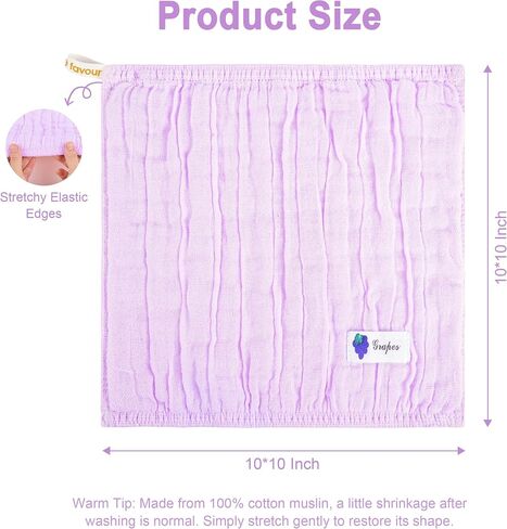 6 Pack Muslin Baby Washcloths 100% Cotton Ultra Soft Absorbent 6 Layer Lightweight Wash Cloths for 10" x 10" Face Bath Burp Cloth Newborn in Kuwait