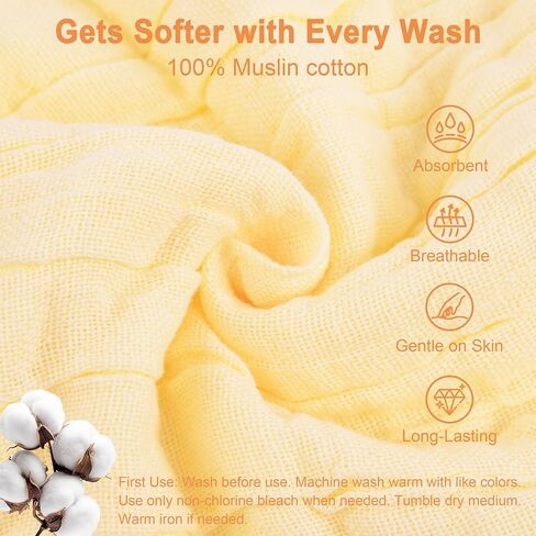 6 Pack Muslin Baby Washcloths 100% Cotton Ultra Soft Absorbent 6 Layer Lightweight Wash Cloths for 10" x 10" Face Bath Burp Cloth Newborn in Kuwait