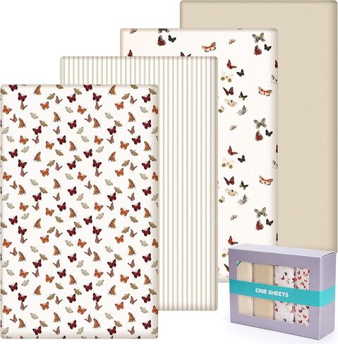 SmoothNovelty 4 Pack Bear Baby Crib Sheets - 52" x 28" Fitted Sheet Neutral Fits for Standard Toddler Mattress Baby Bed Microfiber Gift Set Soft Breathable for Boys Girls in Kuwait