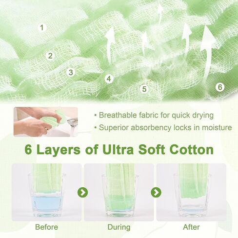 6 Pack Muslin Baby Washcloths 100% Cotton Ultra Soft Absorbent 6 Layer Lightweight Wash Cloths for 10" x 10" Face Bath Burp Cloth Newborn in Kuwait