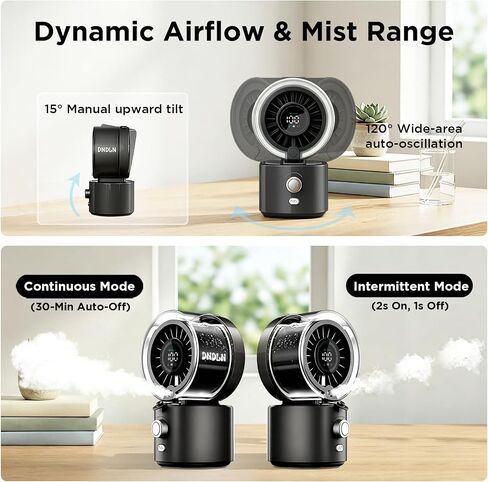 Pursuit DNDLN 2-in-1 Stroller Misting Fan Golf Cart Fan, 100 Speeds Stepless Portable Baby Fan with Flexible Tripod, 120° Auto Oscillating Clip on Fan, 4000mAh battery, Summer Travel Must Haves in Kuwait