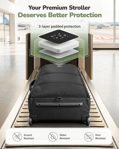 YOREPEK Padded Stroller Travel Bag with 2 Smooth Wheels | for UPPAbaby Vista V2/V3 & Cruz V2 (Rear Wheels Removal Needed), Wheels Storage Bag, Dual Handles, Quick Roll-up Foldable in Kuwait