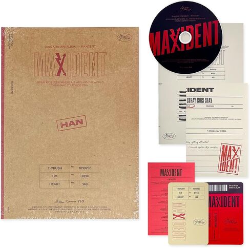 STRAY KIDS - Mini Album [MAXIDENT] (CASE Ver. / HAN Ver.) Paper Case + Photobook + CD-R + Lyrics Paper + Photocard + Unit Mini Folded Poster + Exclusive Photocard + 2 Pin Button Badges in Kuwait