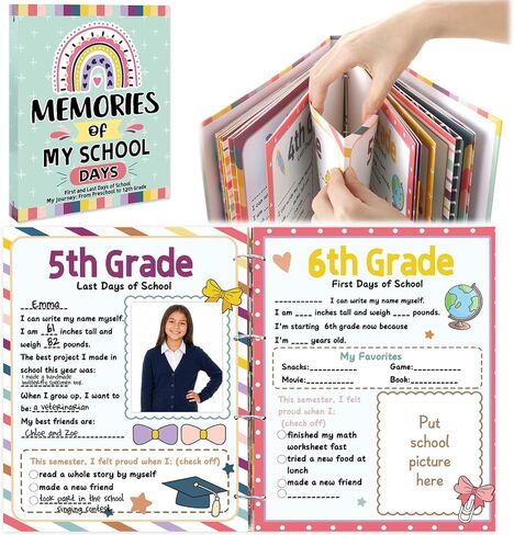 School Memory Book Photo Album for Kids Oh Happy Day Keepsake Scrapbook with Storage Pocket Portfolio from Preschool Through 12th Grade College for Classroom Childhood Days Back to School Gifts in Kuwait