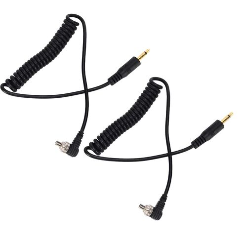 2pcs Universal PC Sync Cable 3.5mm to Male Spiral Cable with Screw Lock for Digital Cameras in Kuwait