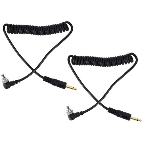 2pcs Universal PC Sync Cable 3.5mm to Male Spiral Cable with Screw Lock for Digital Cameras in Kuwait