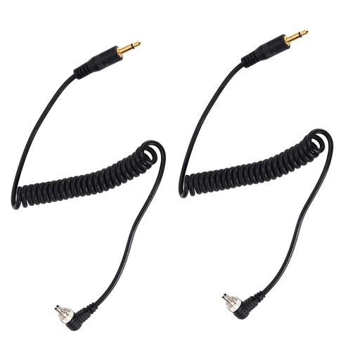 2pcs Universal PC Sync Cable 3.5mm to Male Spiral Cable with Screw Lock for Digital Cameras in Kuwait