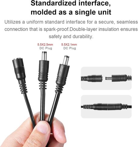 Fomito Dual DC Male Power Cable, 5.5x2.5mm and 5.5x2.1mm Plugs, 0.75mm² Pure Copper Wire, Double-Layer PVC Insulation for LED Lights and PCBs in Kuwait