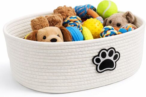 Woven Basket,Dog Toys Basket with Handle,Cute Cotton Gift Baskets Empty for Puppy Leash,Blanket Food, Accessories Pet and Household Storing in Kuwait