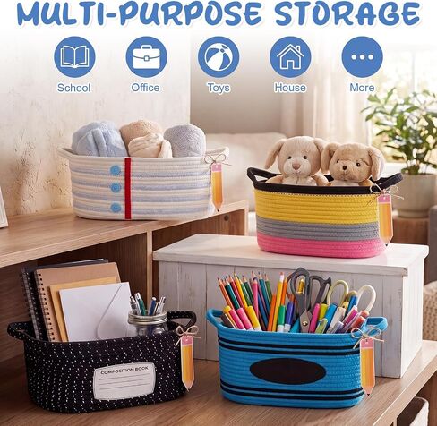 Colingmill 4 Pcs Back to School Gift Basket Empty, Woven Storage Basket with Gift bag, Ribbons, Tissue Paper, Letter Sticker for Birthday Classroom Supplies End of Year Party (Multi Style) in Kuwait