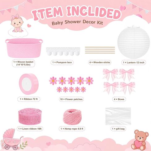 Colingmill Baby Shower Empty Gift Basket Personalized DIY Set,Pink | Empty Gift Basket Ribbon Lantern Storage Basket with Gift Bag for Personalized DIY Baby Shower Welcome Newborn Gifts in Kuwait