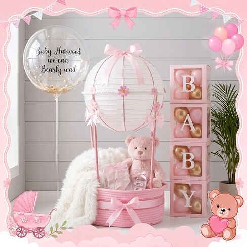 Colingmill Baby Shower Empty Gift Basket Personalized DIY Set,Pink | Empty Gift Basket Ribbon Lantern Storage Basket with Gift Bag for Personalized DIY Baby Shower Welcome Newborn Gifts in Kuwait