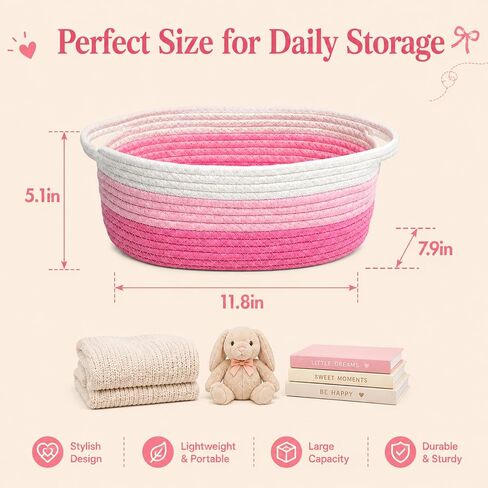 MASHDE Pink Gift Basket for Gifts Empty Set, 12"x 8"x 5" Baby Basket with Gift Bag, Ribbon and Wrap Tissue Paper for Baby Shower, Graduation- Pink and White Three-Tone Gradient in Kuwait