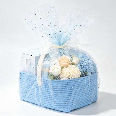 Large Woven Basket for Gifts Empty, Storage Basket 15" x 11" x 6.5" with Glitter Tulle, Ribbon and Card Paper, One-Handle Design, DIY Time for Holiday Gifts, Baby & Pet Toys, Graduation - White in Kuwait