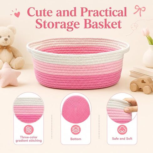 MASHDE Pink Gift Basket for Gifts Empty Set, 12"x 8"x 5" Baby Basket with Gift Bag, Ribbon and Wrap Tissue Paper for Baby Shower, Graduation- Pink and White Three-Tone Gradient in Kuwait