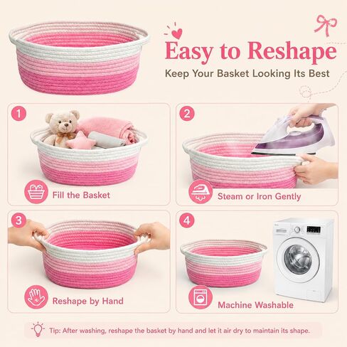 MASHDE Pink Gift Basket for Gifts Empty Set, 12"x 8"x 5" Baby Basket with Gift Bag, Ribbon and Wrap Tissue Paper for Baby Shower, Graduation- Pink and White Three-Tone Gradient in Kuwait