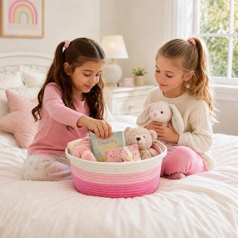 MASHDE Pink Gift Basket for Gifts Empty Set, 12"x 8"x 5" Baby Basket with Gift Bag, Ribbon and Wrap Tissue Paper for Baby Shower, Graduation- Pink and White Three-Tone Gradient in Kuwait