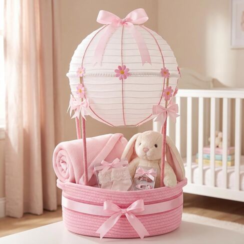 Colingmill Baby Shower Empty Gift Basket Personalized DIY Set,Pink | Empty Gift Basket Ribbon Lantern Storage Basket with Gift Bag for Personalized DIY Baby Shower Welcome Newborn Gifts in Kuwait