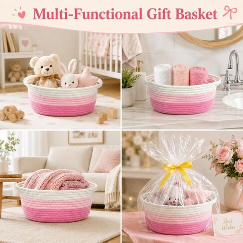MASHDE Pink Gift Basket for Gifts Empty Set, 12"x 8"x 5" Baby Basket with Gift Bag, Ribbon and Wrap Tissue Paper for Baby Shower, Graduation- Pink and White Three-Tone Gradient in Kuwait